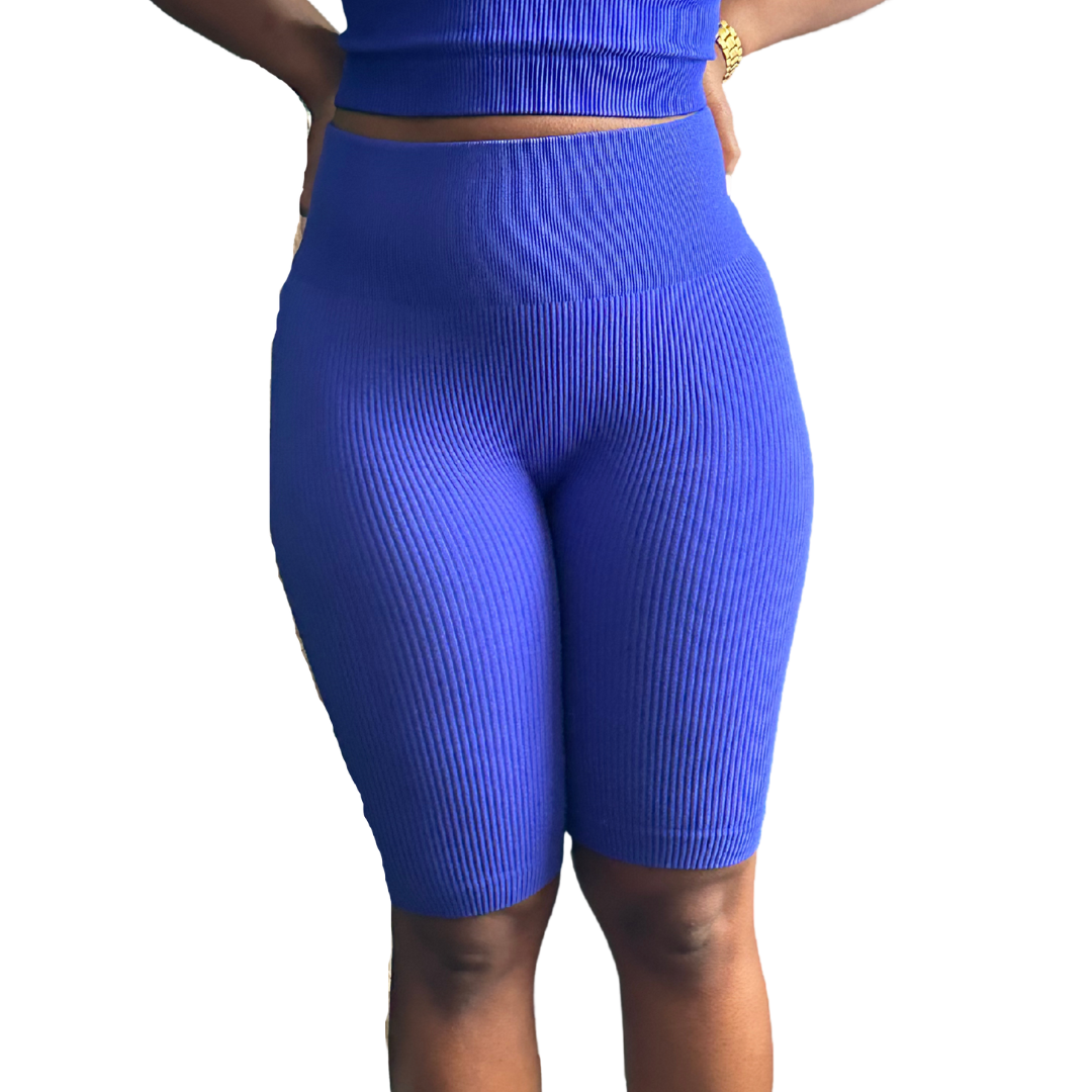 Seamless Ribbed Biker Shorts - Royal Blue