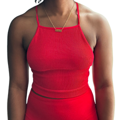 Ribbed Seamless Criss Cross Cami Top- Ruby