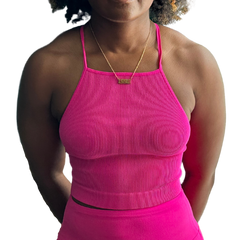 Ribbed Seamless Criss Cross Cami Top- Hot Pink