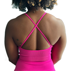 Ribbed Seamless Criss Cross Cami Top- Hot Pink