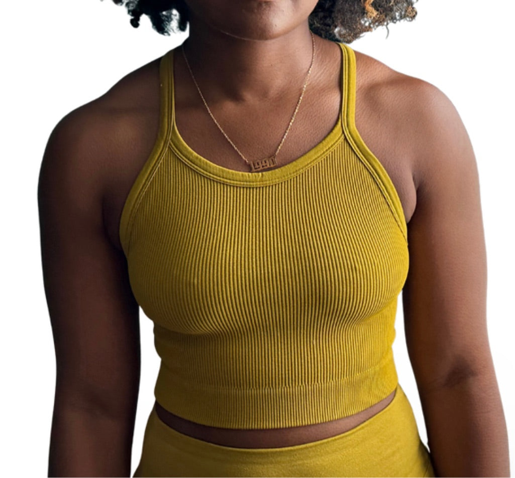 Ribbed Cami Racerback Tank Top - Olive Mustard