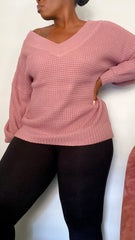 Waffle Knit Sweater - Light Rose