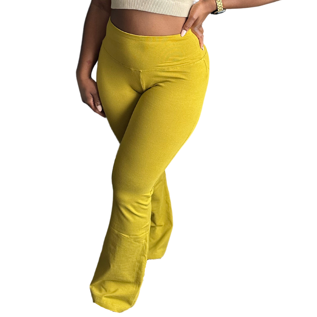 Soft Lounge Wide Waistband Yoga Flare Pants | Olive Mustard