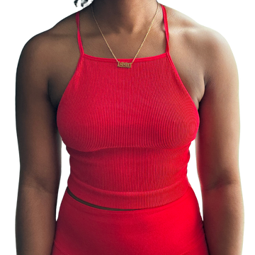 Ribbed Seamless Criss Cross Cami Top- Ruby