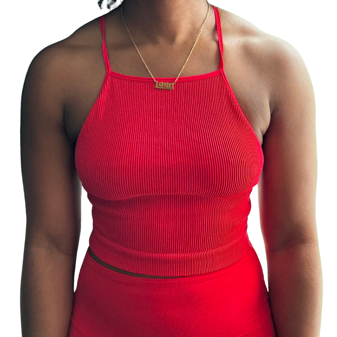 Ribbed Seamless Criss Cross Cami Top- Ruby
