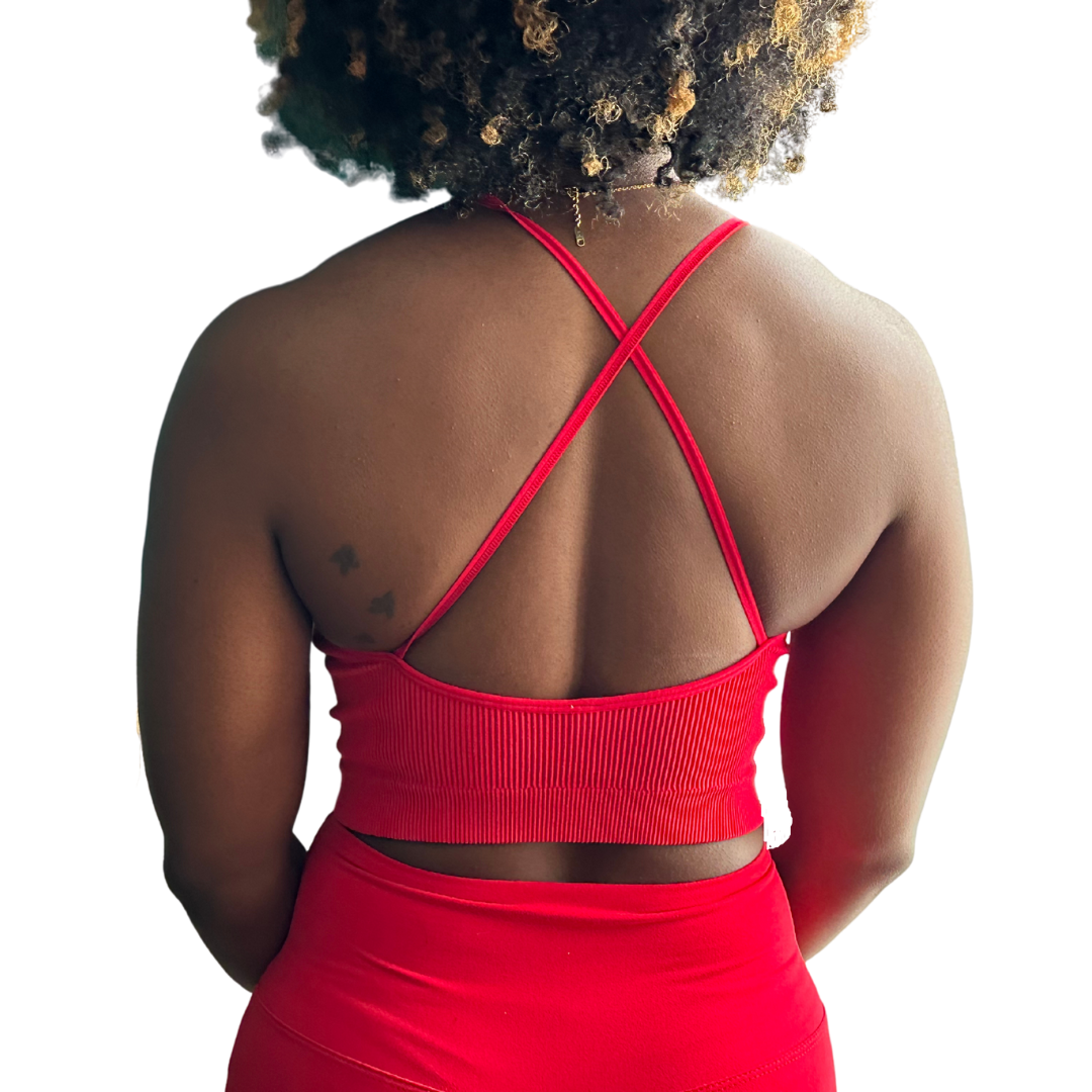 Ribbed Seamless Criss Cross Cami Top- Ruby