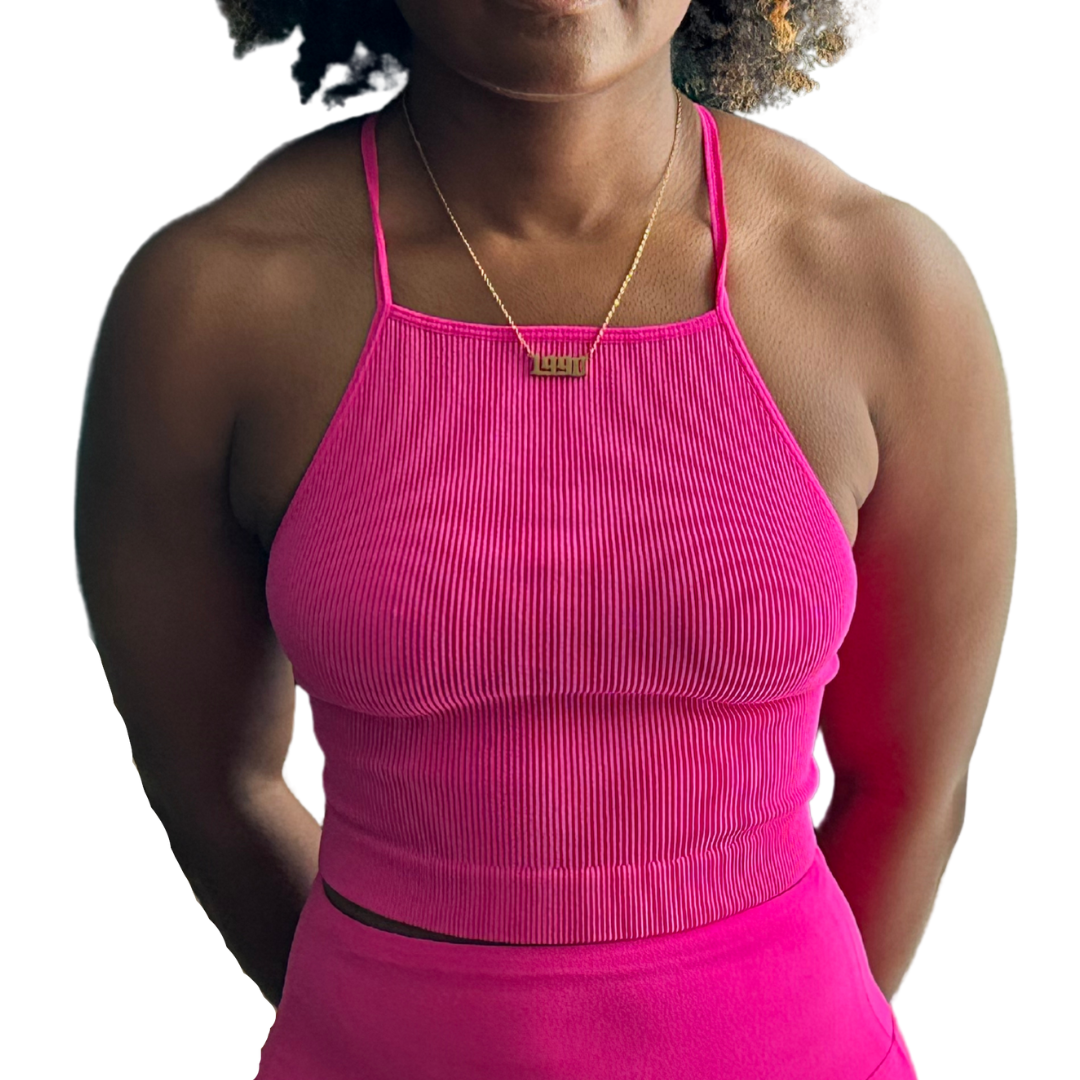 Ribbed Seamless Criss Cross Cami Top- Hot Pink