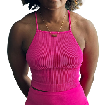 Ribbed Seamless Criss Cross Cami Top- Hot Pink
