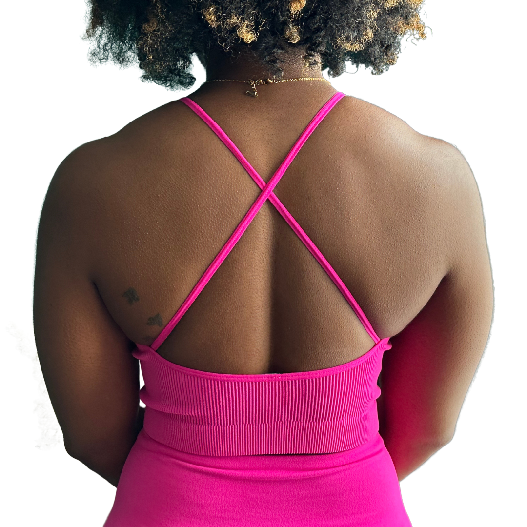 Ribbed Seamless Criss Cross Cami Top- Hot Pink