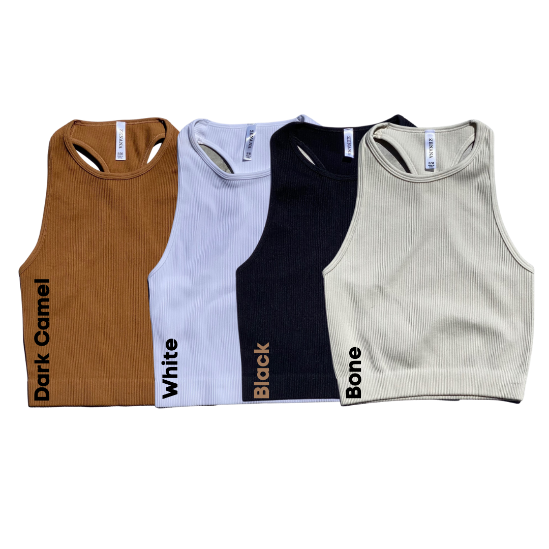Ribbed High-Neck Cropped Tank Top