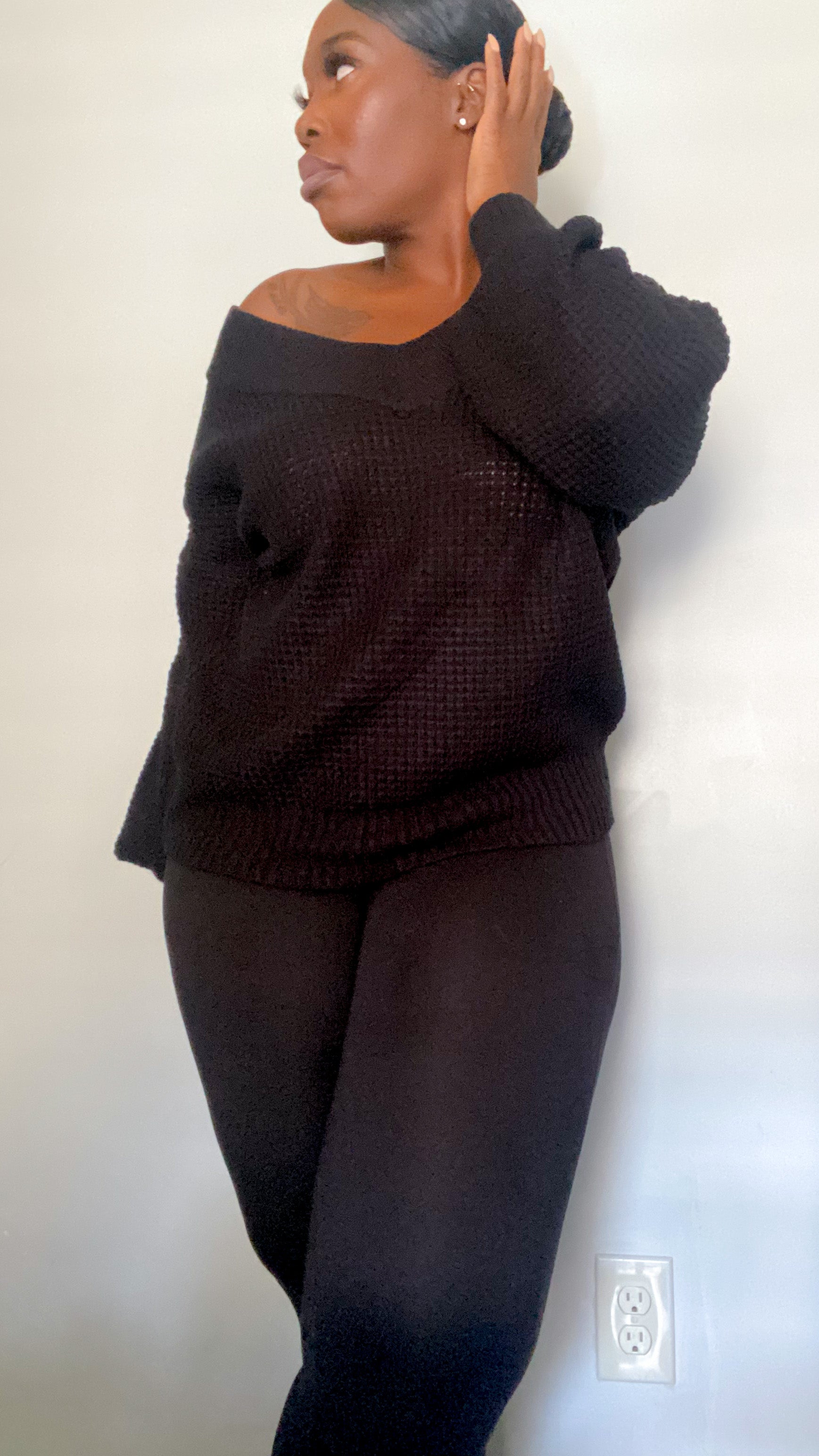 Waffle Knit Sweater - Black