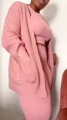 Waffle Knit Open Cardigan - Light Rose